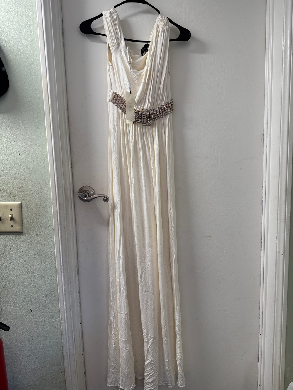 Sky Cream Maxi Dress with Beaded Waist